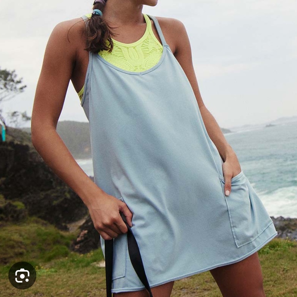 NWOT 🩵 FP Movement  by Free People Hot Shot Mini Dress in color Eucalyptus Blue